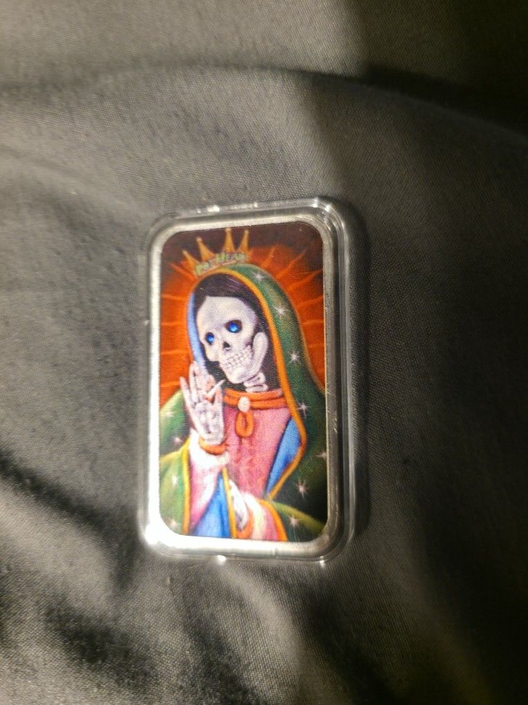 1 ounce Silver Mother Mary Day Of The Dead Cannabis 420 Art Bar Limited To 20 Numbered
