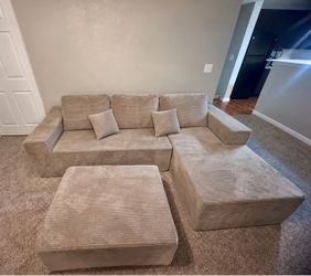 Beige Corduroy Sectional Couch + Ottoman – Purchased June 2026