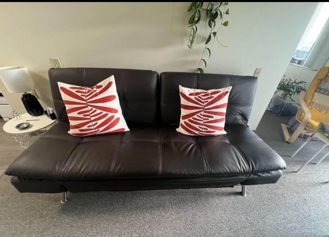 Brown Leather Sofa/ Futon