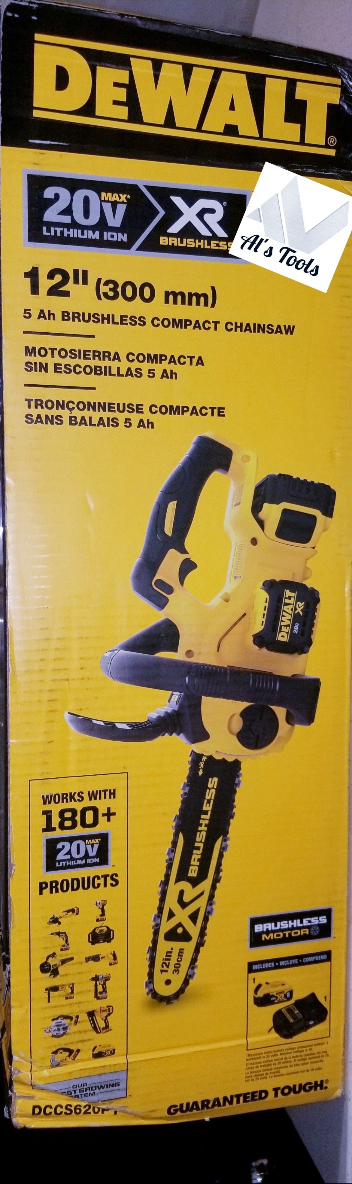 DeWalt XR 20 volt brushless 12in Electric chainsaw with 5.0 battery and charger new