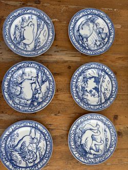 Country French Williams-Somoma “Brittany salad plates, set of 6,each different animal design.