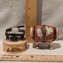 "My hinged box Collection by Herco " Lot Of 2, Whiskey Barrel And Grand Piano By Midwest Of Cannon Falls 