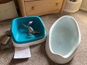 Baby seat with straps and baby bath