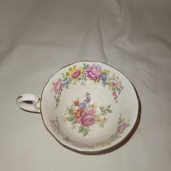 TUSCAN Fine Bone China Teacup Tea Cup &  Set Pink Roses with Blue and Yellow Flowers ENGLAND