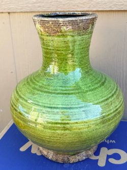 Green Glazed Ceramic Pottery Vase