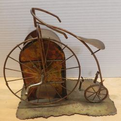 VINTAGE SANKYO WIND-UP MUSICAL SCULPTURE UNICYCLE & MAILBOX. PLAYS "GOOD OLD SUMMERTIME"