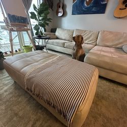 White Sectional Couch + Foot Rest Ottoman