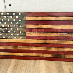Large Handmade Wood American Flag Wall Art – Shotgun Shell Stars