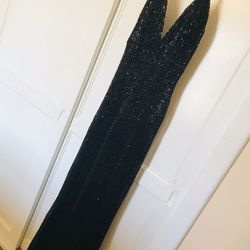 Women Sphagetti Strap Black Sequin Dress