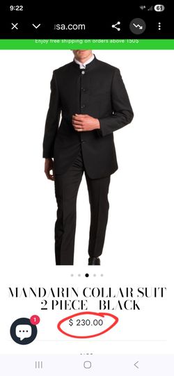 Men's Mandarin Collar Suit Set Black Color. Top Blazer Size XXXL &  Pant's Waist Size 40.