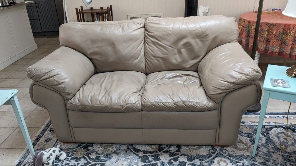 Genuine Leather Love Seat, Light Tan