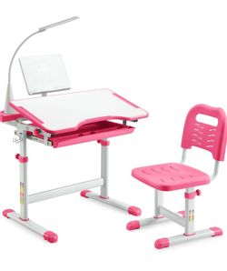 Kids Desk and Chair Set with LED Light, Height-Adjustable for Age 7+ Ergonomic,