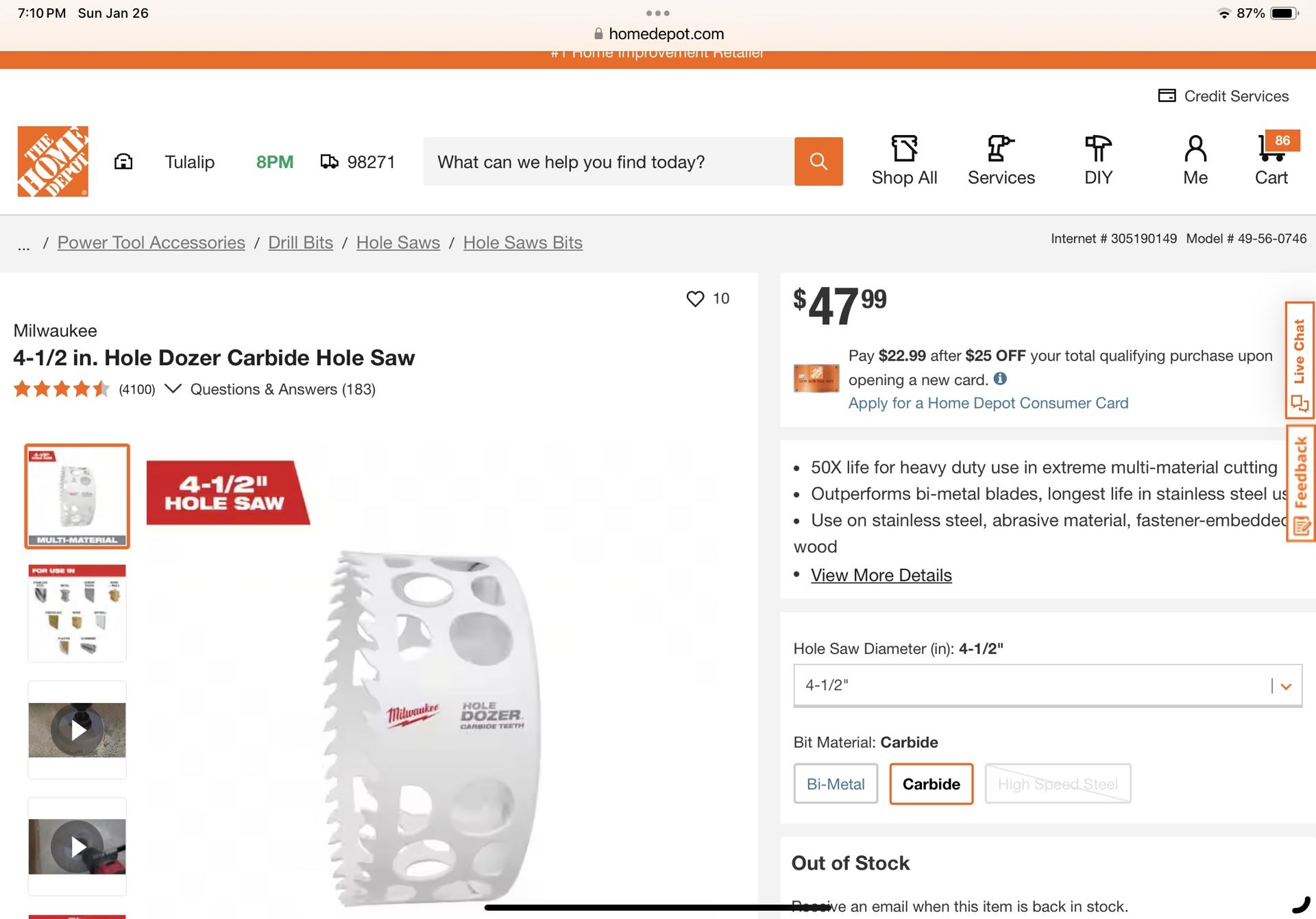 New Milwaukee, 4-1/2 Hole Saw