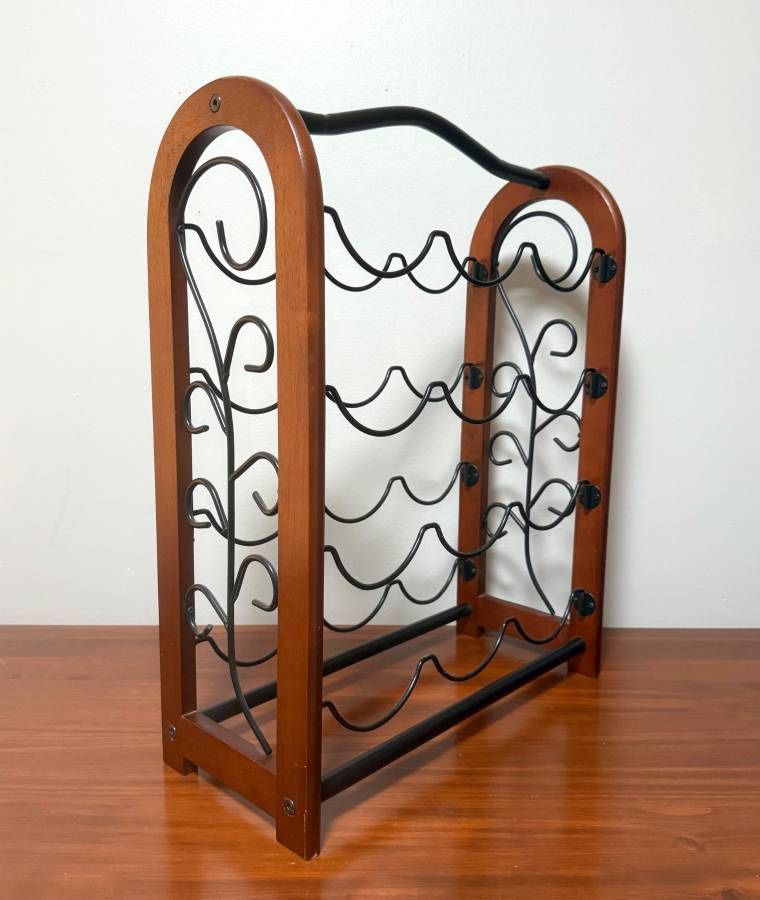 Ornate Wood And Metal Wine Rack 12 Bottle Organizer