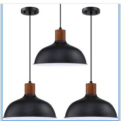 3 Pack 1 Light 12” Vintage Pendant Light Fixtures,Industrial Hammer Metal Hanging Light