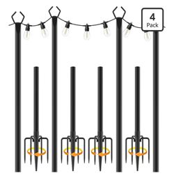 10Ft String Light Poles 4 Pack,Light Poles for Outside Lights,Outdoor with Fence Brackets Hanging Lights,Metal Stand Deck Patio Backyard (AILBTON)