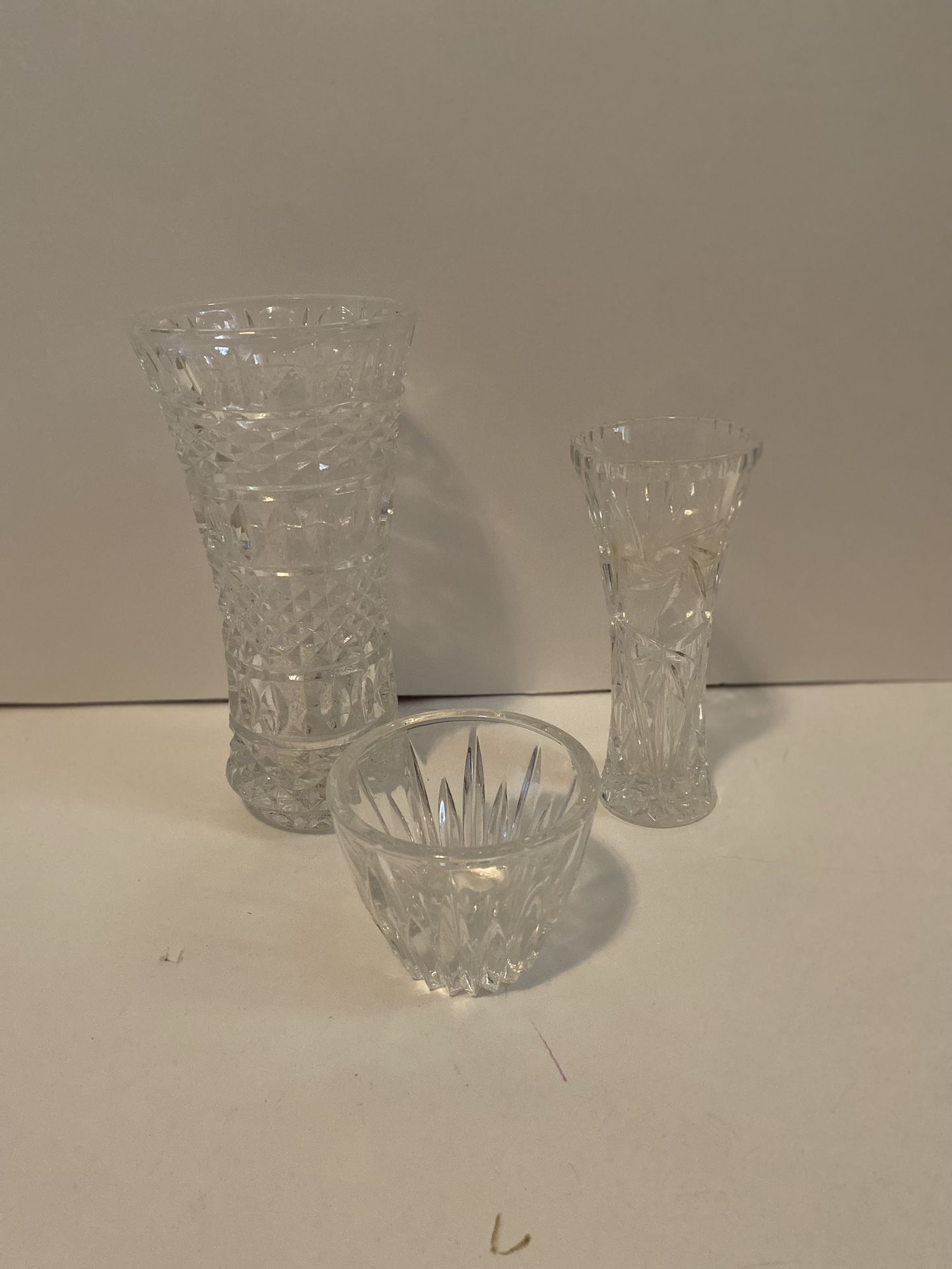 Two Crystal Vases and Votive Candle Holder
