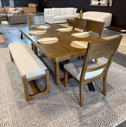 Cabalynn Light Brown Dining Table and 4 Chairs and Bench