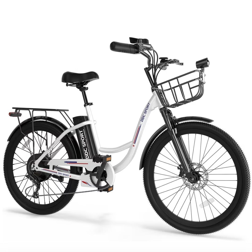 Electric Bike for Adults, Peak 700W Motor 20MPH, 374.4WH Removable Battery 45Miles, 24'' Step Through City Cruiser Ebike for Women/Men/Teens, Commuter