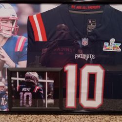 DRAKE MAYE OF THE BOSTON PATRIOTS CUSTOM,BRANDED, AUTHENTIC FRAMED JERSEY.