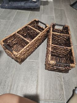 3-section hand-woven water hyacinth storage baskets