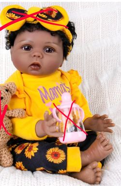 Aori Reborn Baby Dolls African American, 22 Inches Realistic Baby Doll,Life size Reborn Girl with Black Hair, Doll only and outfit with bottom sunflow