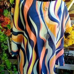 Pesion Colorful Wave Pattern Top