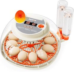 Egg Incubator with Temperature and Humidity Control, Automatic Egg Turning, Egg Candler, External Water Bottle, Adjustable Air Vent, 360° Clear View