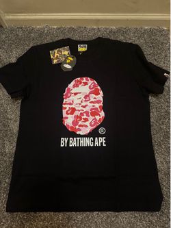 black t-shirt with red and white camouflage pattern #bape