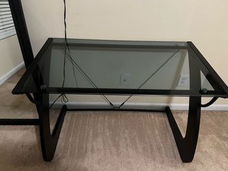 Glass Top Desk with Black Metal Frame