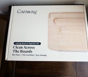 Caraway 4 Piece Birch Wood Cutting Board Set with Storage Organizer