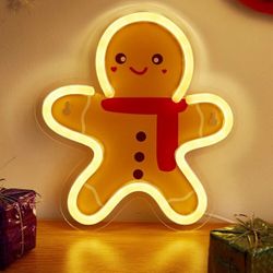 1PC Gingerbread Man shape LED Neon Sign USB Powered Wall Neon Signs For Bedroom  Party Home Decoration Lamp