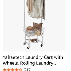 Rolling Laundry Cart Hamper With clothing Rack