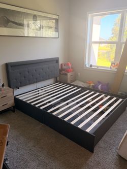 Queen Bed Frame with Upholstered Headboard