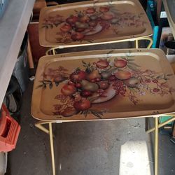 A pair of "Vintage tin, TV Trays With An Apple Deaign. In Great Working Condition For There Age