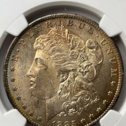 Rare TONICS Golden COLOR Cover ON Silver US1885 O Morgan Silver One  Dollar NGC Unc Details
