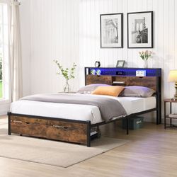 Brand new Full Size Platform Bed Frame with Headboard Storage & Charging Station