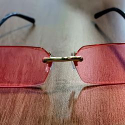 Square Sunglasses Rimless Pink Tint Unisex Metal Frame NEW 