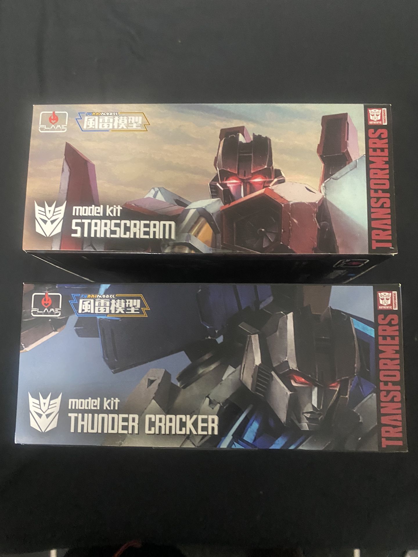 Flame Toys Transformers Starscream and Thunder Cracker Bundle Factory Sealed Boxes