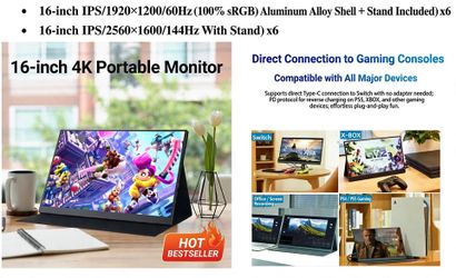 16" Portable Monitor 2.5K 144Hz for Laptop, Switch, PS5
