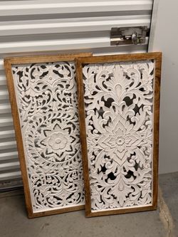 Carved Wood Floral Wall Art Set of 2