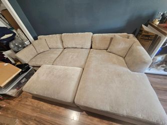 Beige Fabric Sectional Sofa with Chaise