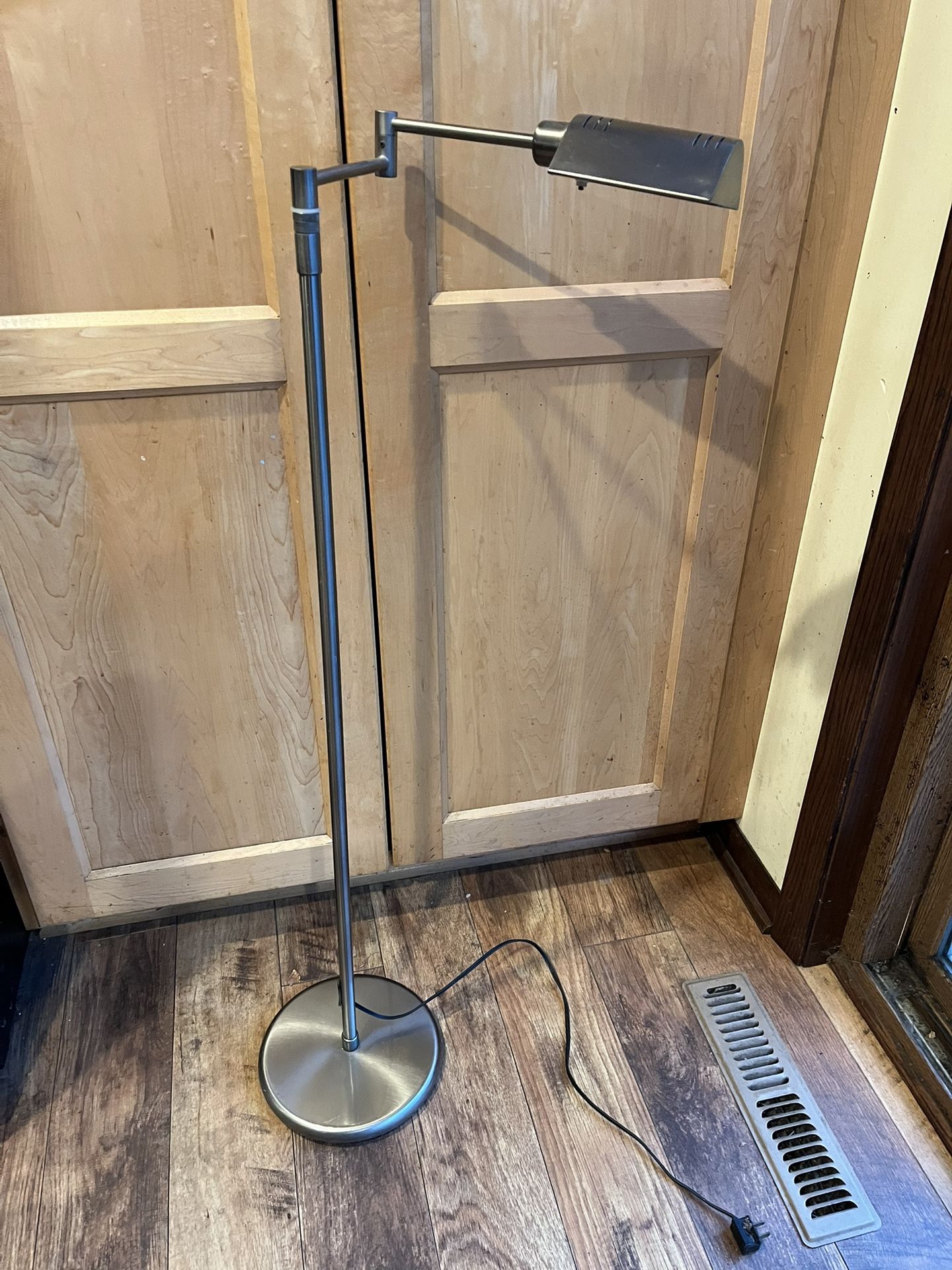 Brushed Nickel Metal Swing Arm Floor Lamp/Adj Height w/LED Bulb