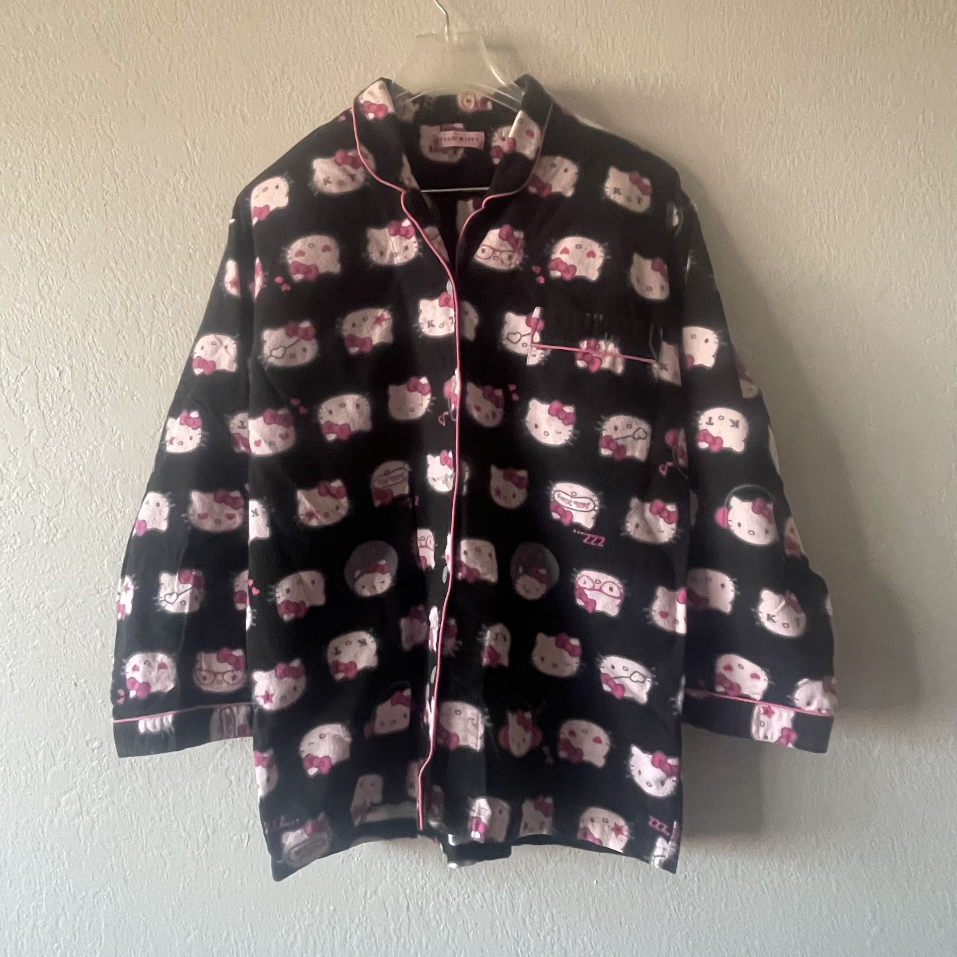 Sanrio Hello Kitty, Women’s Black Pink Button Up Pajama Top, Size L , 2007