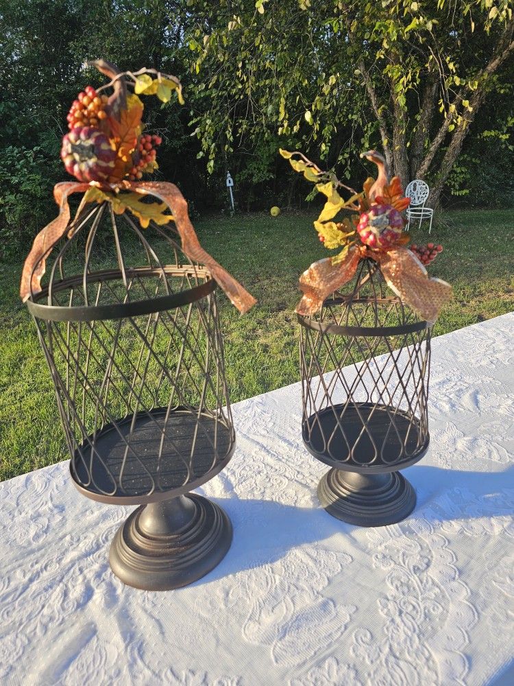 $35.00 - (4pcs) Vtg Farmhouse Style, Candleholders Decorated For Fall/Thanksgiving! Multifunctional/Several Display Options!