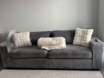 Gray Corduroy Sofa – Comfortable & Great Condition
