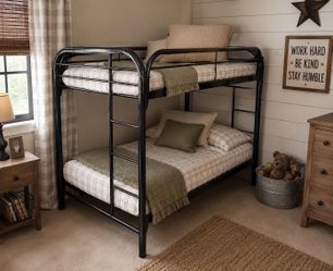 Sturdy bunk beds and mattresses