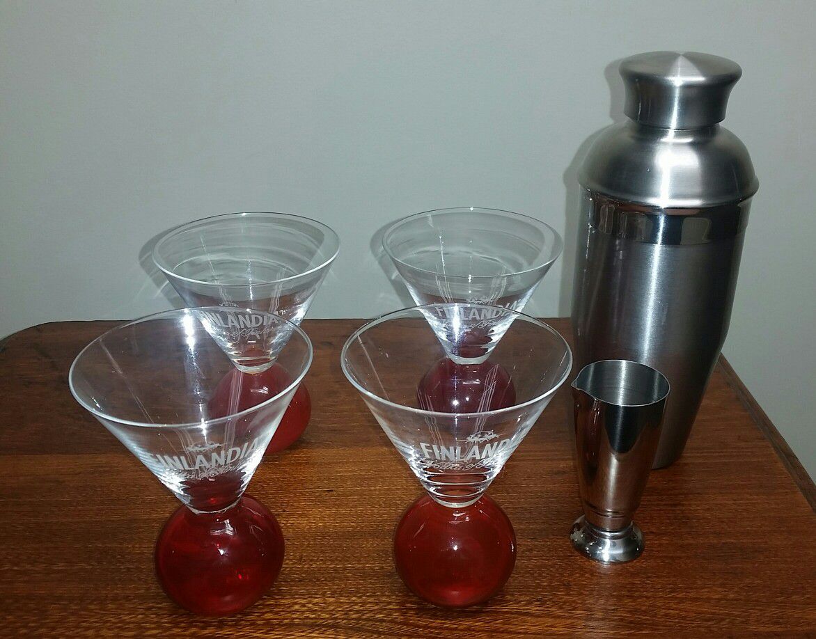 Vintage Cocktail Glasses, Shaker & Jigger
