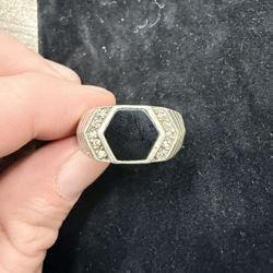 Sterling Silver Cubic Zirconia and Onyx Ring for Men's 13.25gm