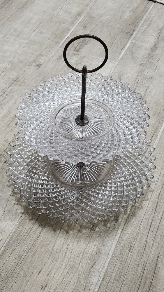 Vtg Westmoreland Glass English Hobnail Two Tiered Server